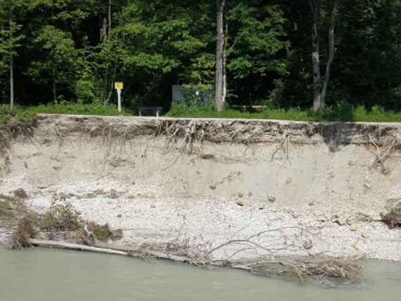 Photo shows: Steep riverbank, eroded by the extreme flood in August 2013.