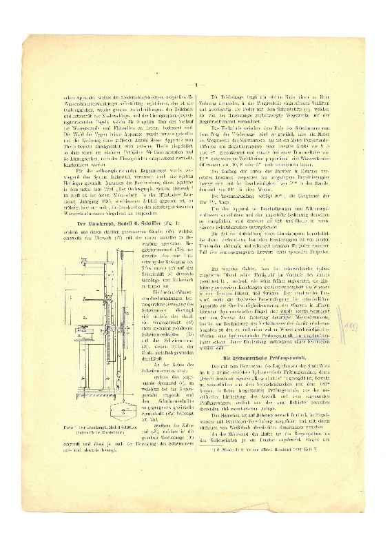 This report is a continuation from the previous page, graphically and schematically shows the Water level measuring device and also mentions from a territory of the warehouse of the city of Vienna in the imperial and royal Prater erected hydrometric testing facility.