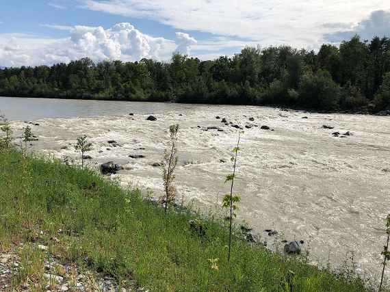 You see a ramp made of stones over which the water flows, overcoming a difference in height in the riverbed.