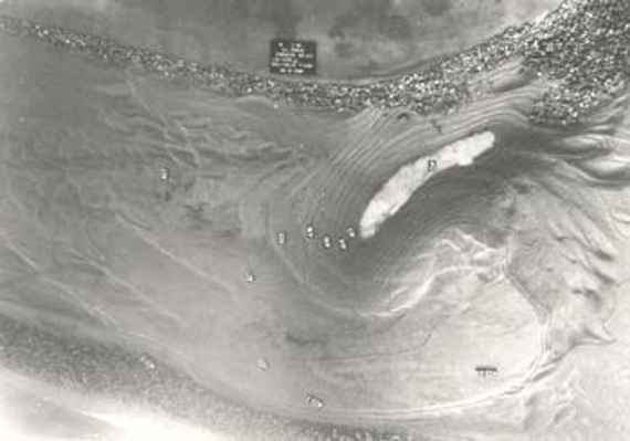 Formation of the riverbed after the construction of the ramp in 1965.