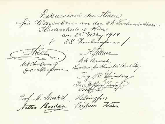 Page from the first diary of the research institute with the entry dated March 25, 1914 with the signatures of six people.