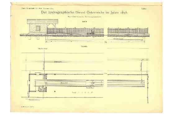 Auf diesem Bild werden zwei Zeichnungen sowohl als Ansicht als auch Grundriss vom damaligen Prüfkanal grafisch dargestellt.