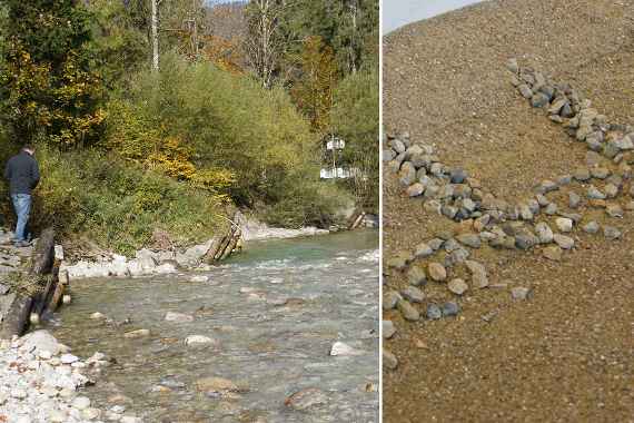 Links Foto der Natur, rechts Foto eines Modellbaus im Vergleich zueinander.