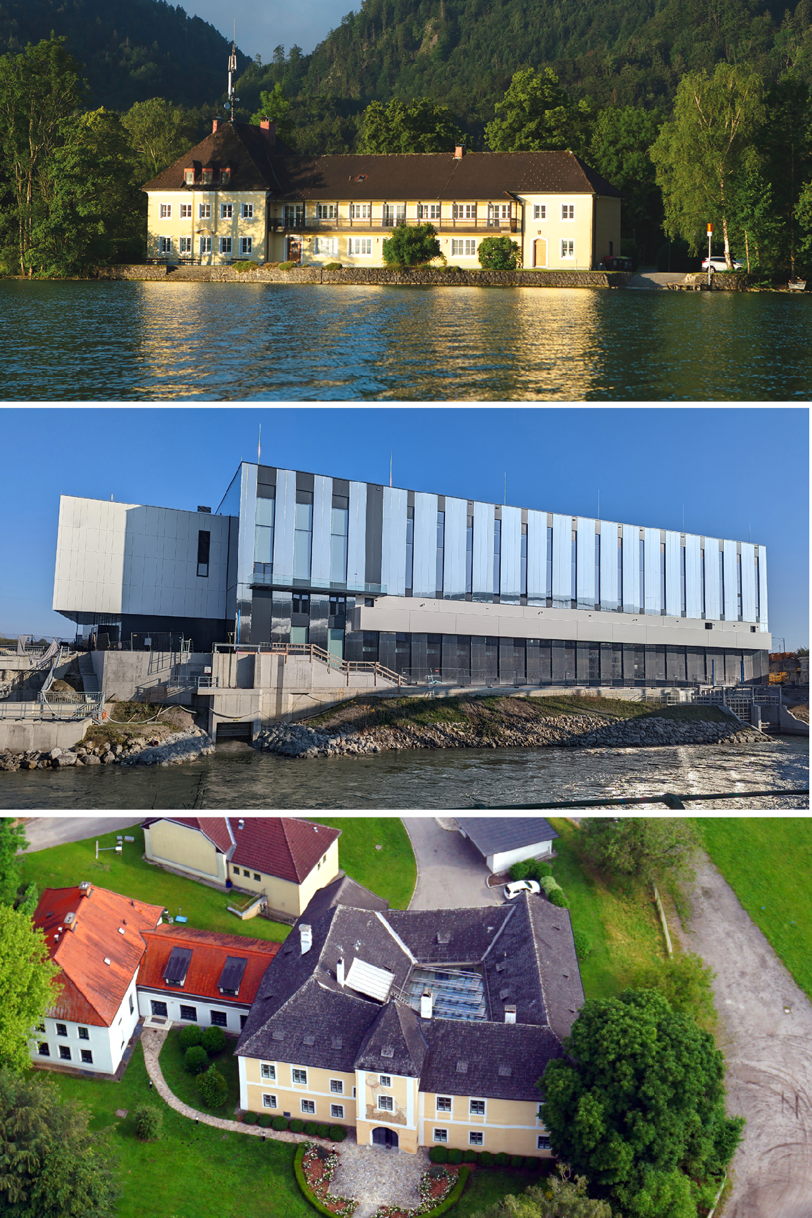 Die Gebäude der drei Institute auf einem Bild. 