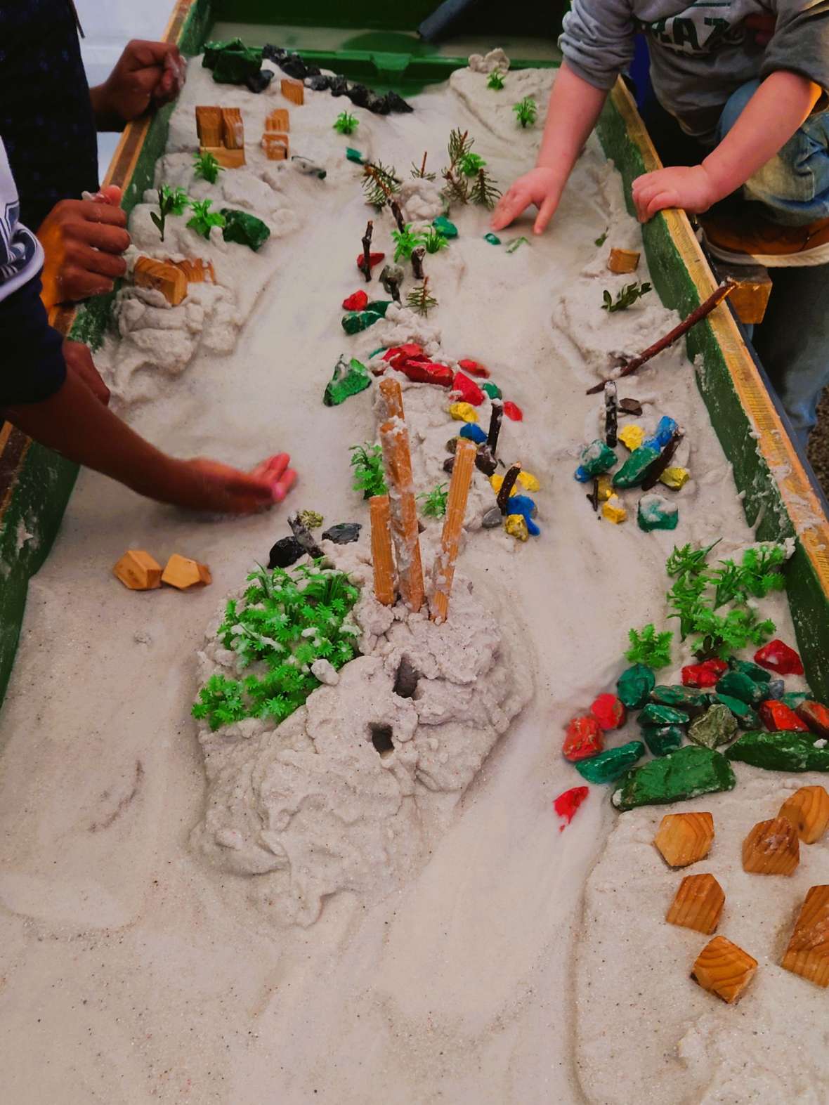 Flussmodell einer Kindergruppe mit verschiedenen Maßnahmen zur Strömungslenkung.