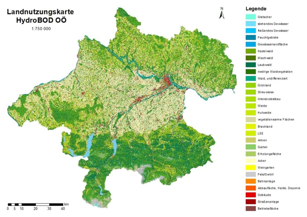 Aktuelle, hochaufgelöste Landbedeckungskarte Oberösterreichs als Basis für die Ausweisung der bodenhydrologischen Kennwerte.