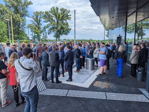 Crowd of people in front of the entrance area