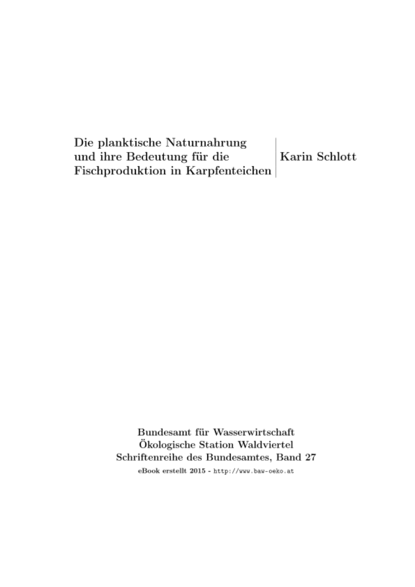 Bericht: Die planktische Naturnahrung und ihre Bedeutung für die Fischproduktion in Karpfenteichen