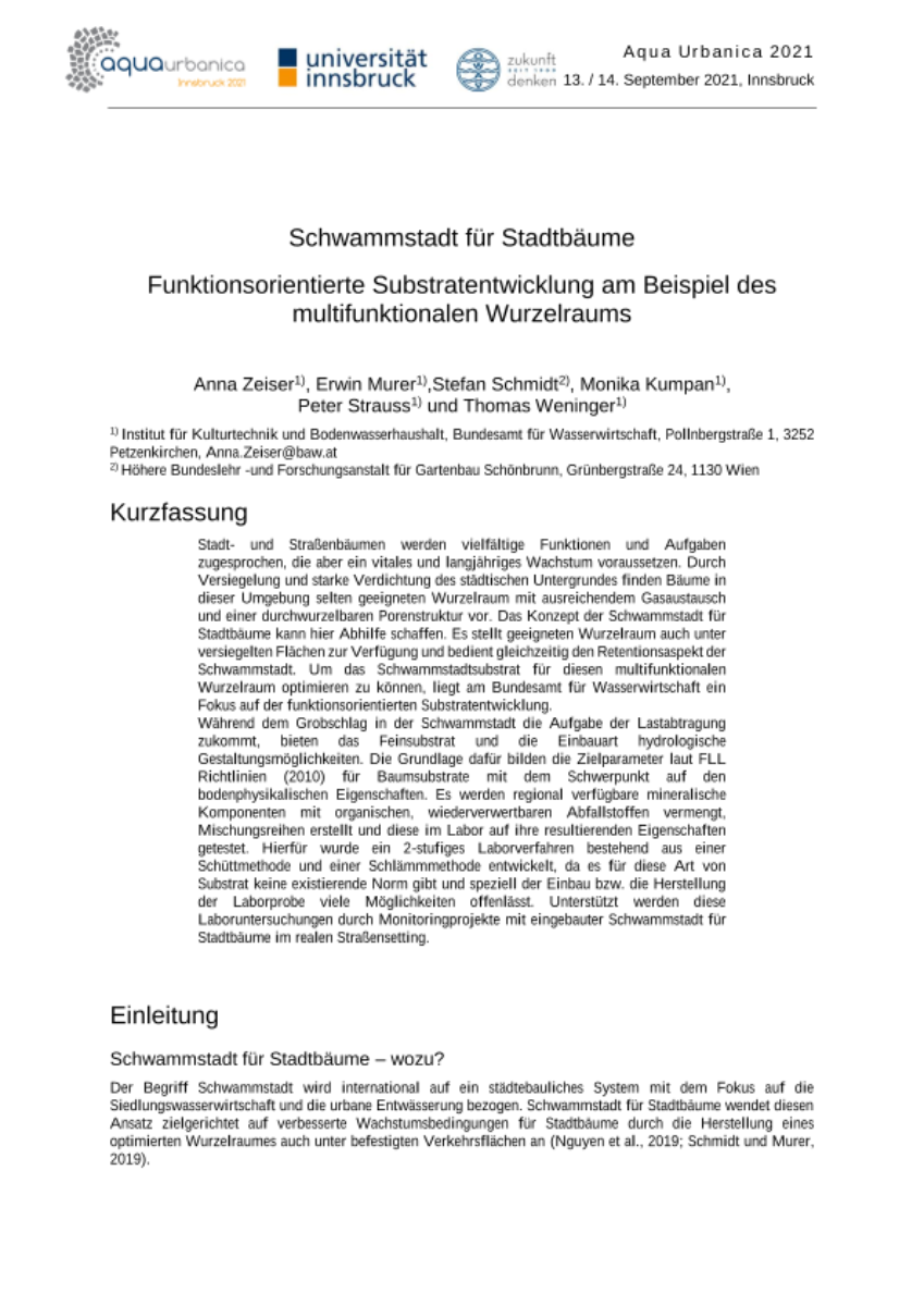 Schwammstadt für Stadtbäume Funktionsorientierte Substratentwicklung am Beispiel des  multifunktionalen Wurzelraums